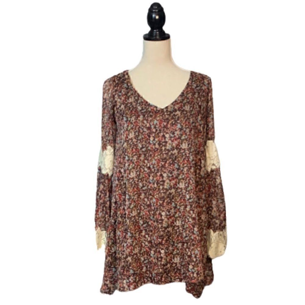 Judith March Boho Floral Tunic Dress Flare Slvs S